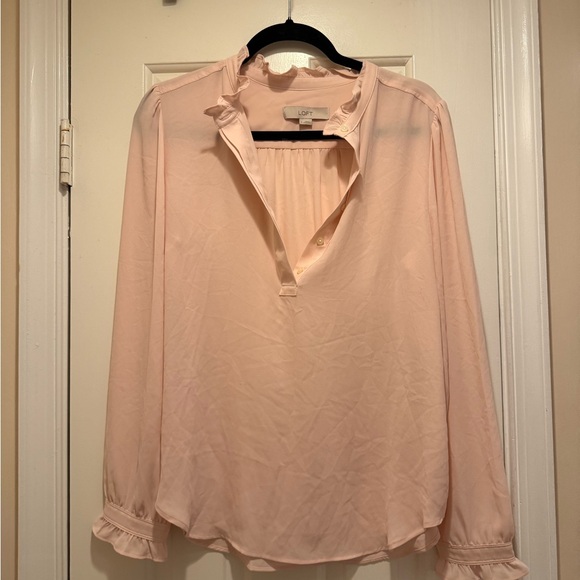 LOFT Soft Pink Ruffle Blouse - Picture 2 of 4